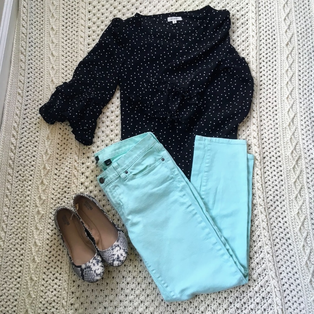 J Crew Toothpick Mint Stretch Ankle Jeans